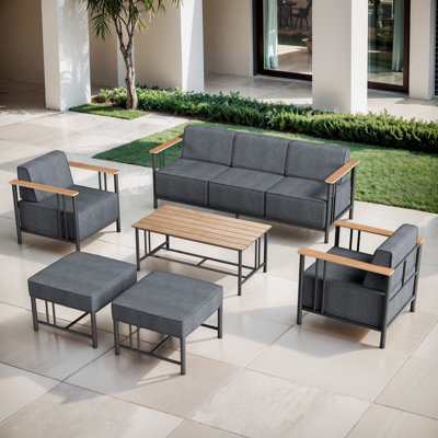 Ensemble de conversation pour canapé d'extérieur moderne en métal 6 pièces avec table basse Coan