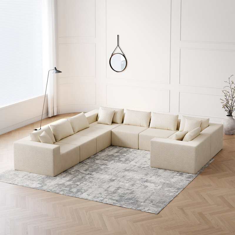 Canapé modulaire en L 188 pouces en velours côtelé, Velours côtelé beige