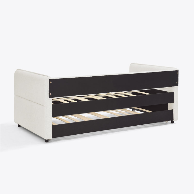 Noveta Boucle Fabric Daybed with Trundle, Beige, Twin