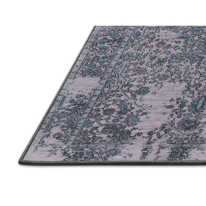 Tapis oriental bleu / gris Shawnee, Tapis de couloir 2 pi x 5 pi