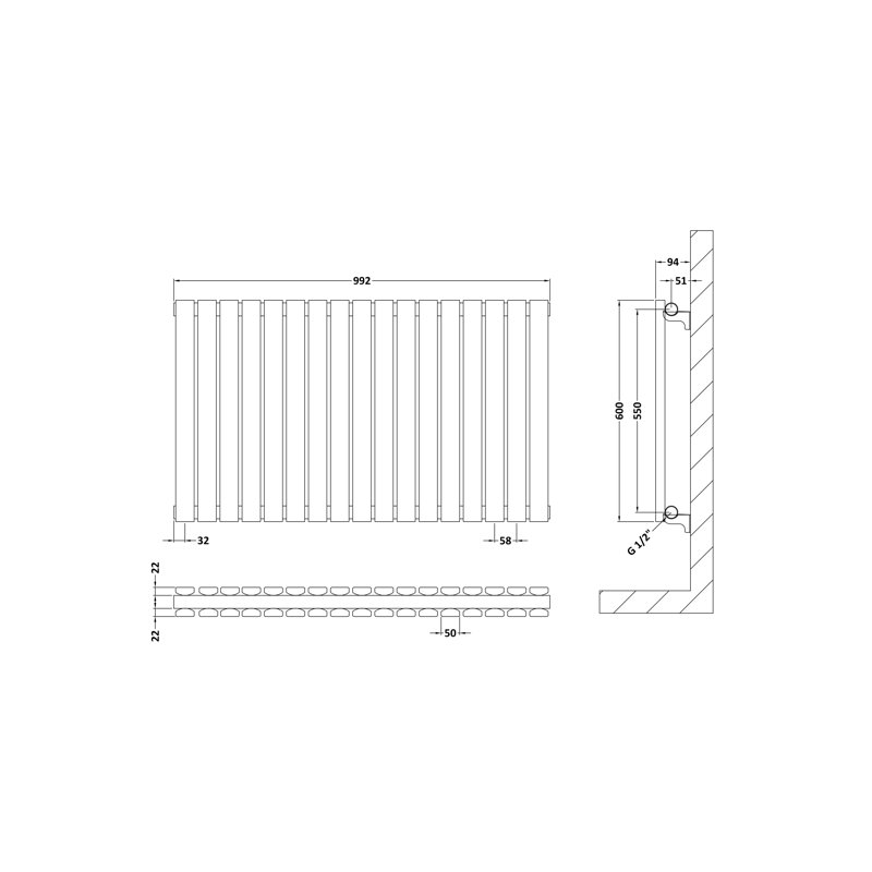 Sloane Horizontal Designer Radiator, Grey