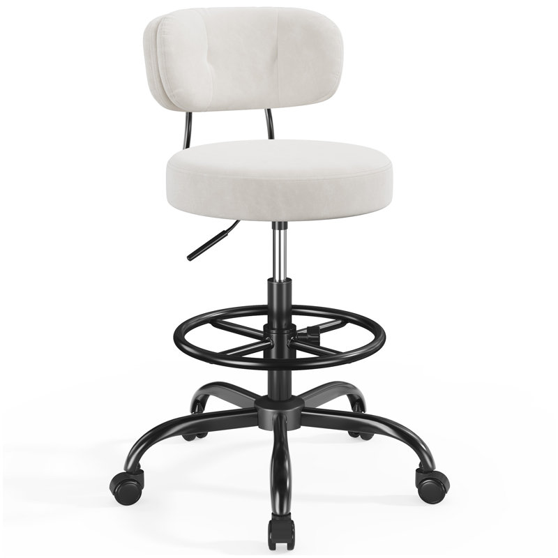 Drafting Chair, Velvet, White