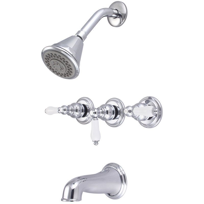 Ensemble de douche et tube à trois poignées Central Brass, Chrome, Poignée levier