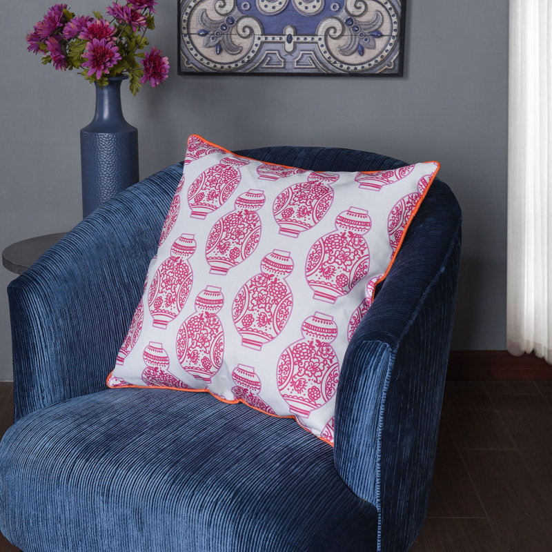 Floral Linen Reversible Throw Pillow, Pink