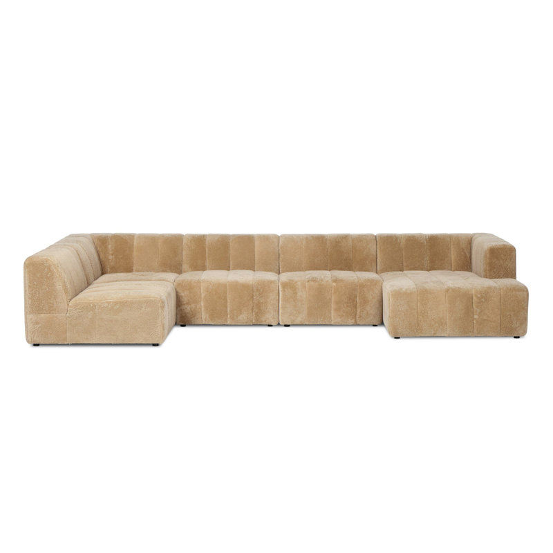 Curteria Upholstered 160 " Genuine Fur U-Shaped Sofa & Chaise, Right Hand Facing