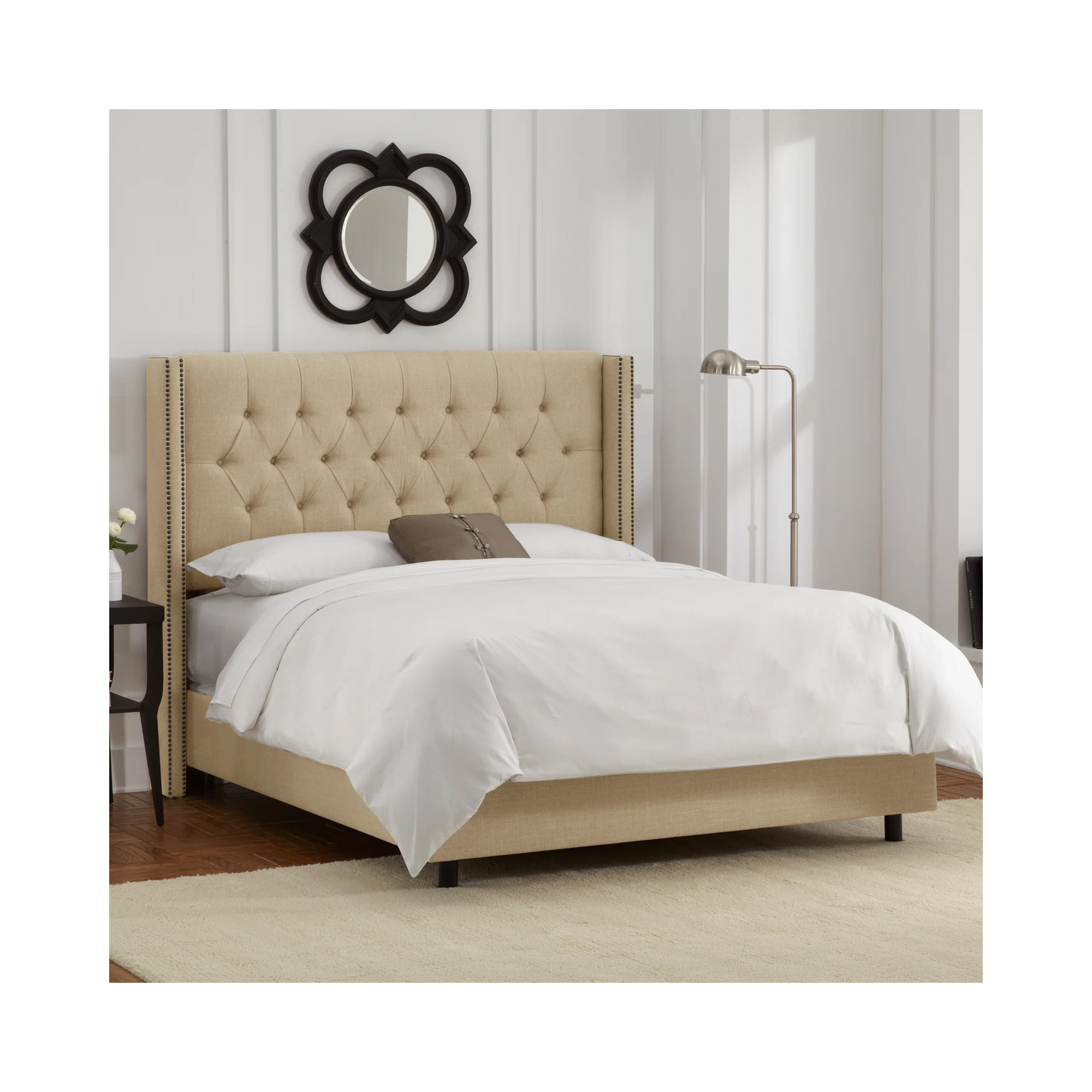 Breckin Upholstered Wingback Bed, Classic Sandstone Linen, California King