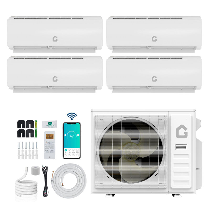 Système de chauffage et de climatisation à 4 zones mini, 35 000 BTU mini système de climatisation / air climatisé divisé, climatisation et chauffage à deux zones 208-230v écoénergétiques, mini ligne divisée 16 pi et ensemble d'installation complet