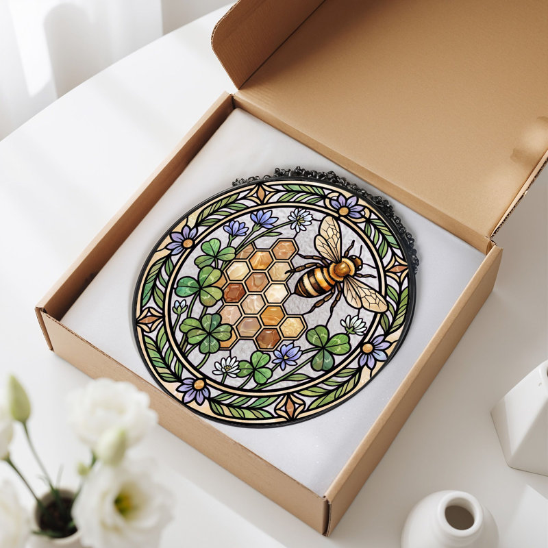 Panneau de vitrail en nid d'abeille abeille ， 7,8 H, H 7,8 po