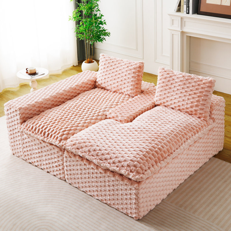 Canapé polyvalent en velours rose et tortue rose, Velours rose, Left Hand Facing