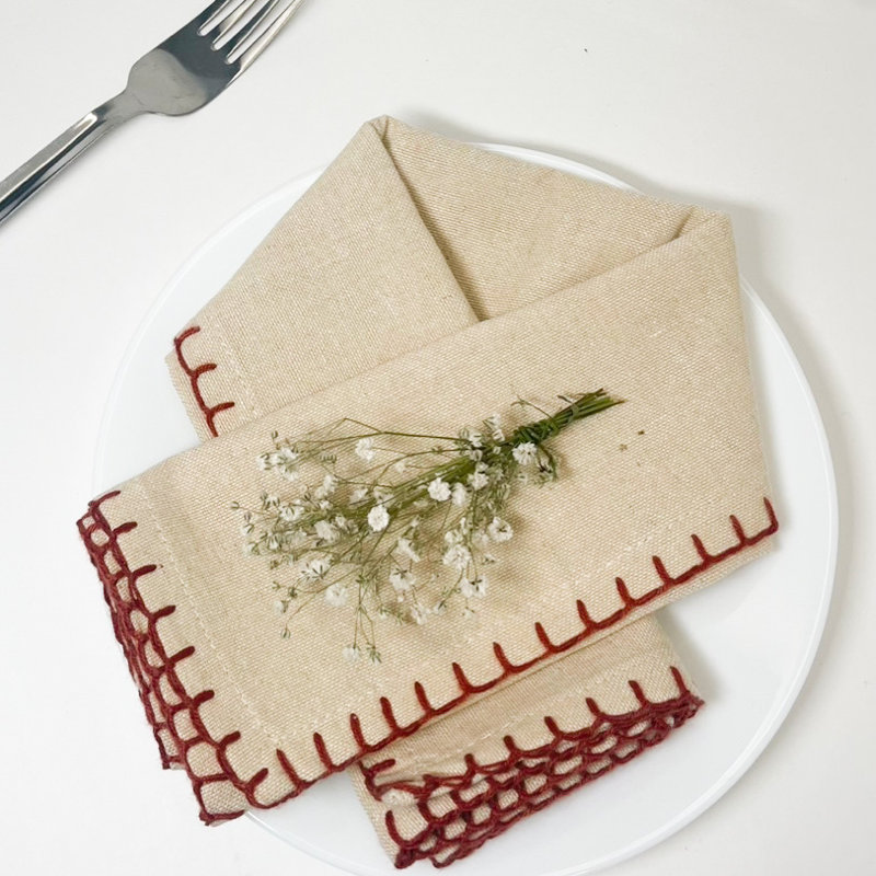 Cotton Solid Colour Square Napkin, Lin / rouille