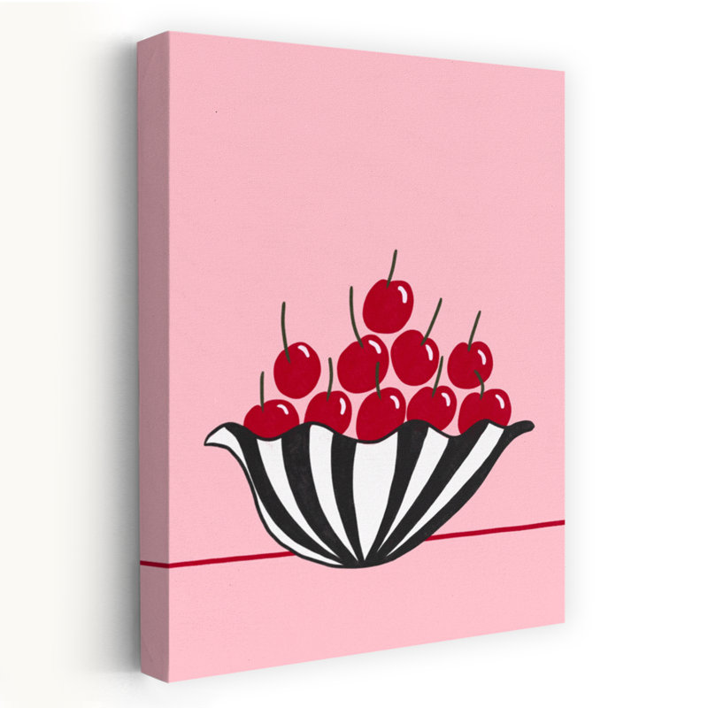 Art mural contemporain cerises dans un bol, H 48 po x l 32 po