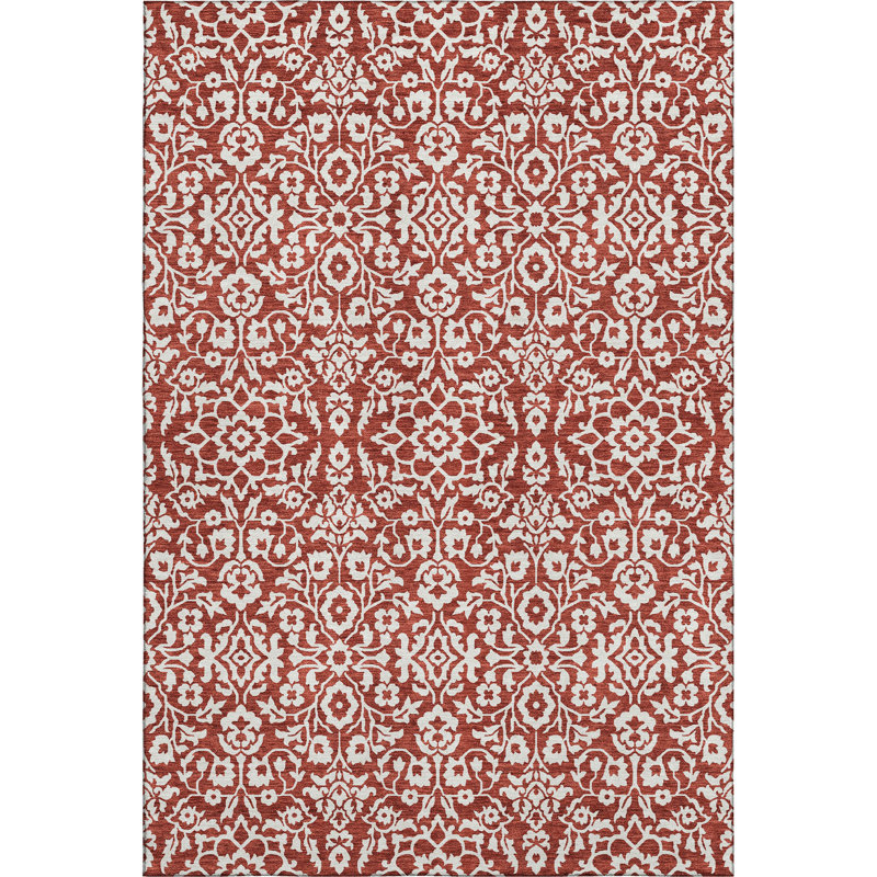 Premium Machine Washable Prisco Red Rug, Rectangle 3' x 5'