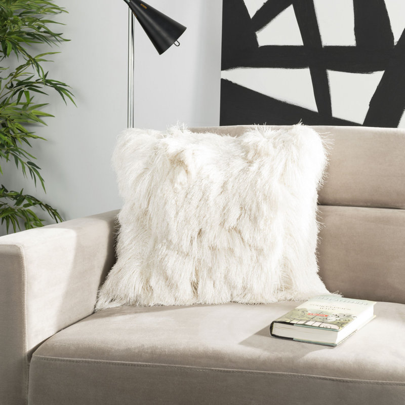 Ivory Faux Fur 20'' Square Shag Pillow