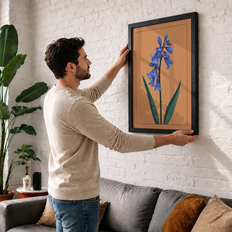 Blue Iris Botanical - Framed Print, A3 - 42.0 x 29.7 cm, White
