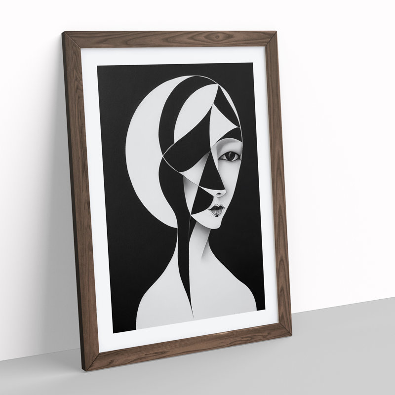 Monochrome Abstract Woman - Wall Art, 64cm H x 46cm W x 2cm D, Walnut Framed