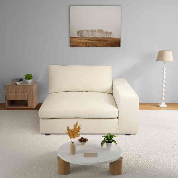 Ojai 50" Wide One Arm Chair, Beige Chenille