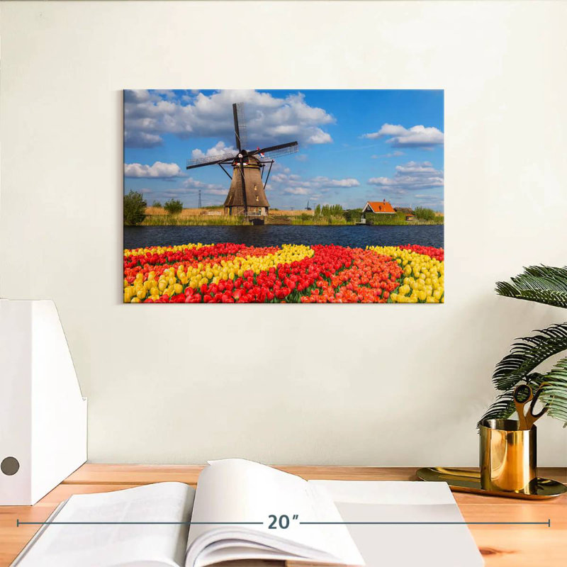 Vanna, tulipes et moulin à vent hollandais, H 8 po x l 12 po