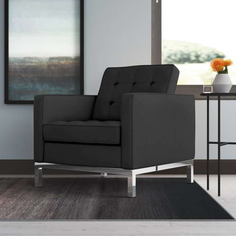 Fauteuil capitonné en cuir végétalien Loft, Similicuir noir