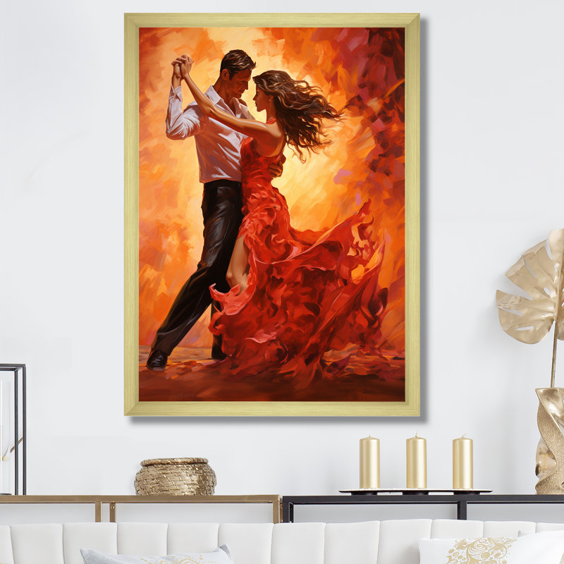 «Dance Salsa In Sunset VI», reproduction sur toile, Cadre doré simple, H 32 po x l 24 po x P 1 po