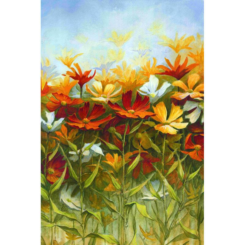 Champ de fleurs rouge et jaune, H 18 po x l 12 po