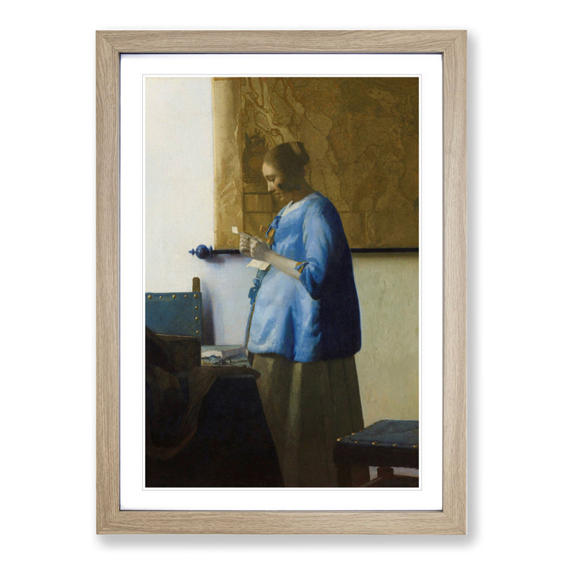 Woman Reading a Letter by Johannes Vermeer - Picture Frame Painting, 48cm H x 36cm W x 2cm D, Oak Framed