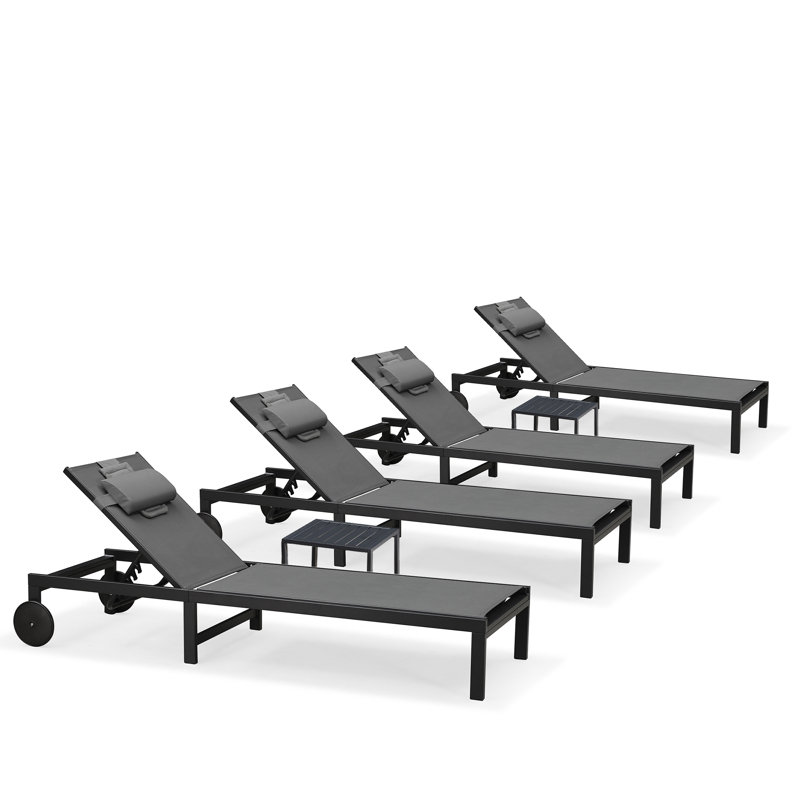 Outdoor Metal Chaise Lounge with Table, Gray