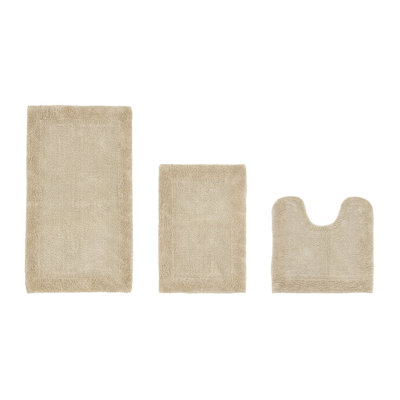 Merkel 100% Cotton Tufted Premium 3 Piece Bathroom Rug Set Machine Washable Extra Soft & Absorbent Reversible Bath Rug