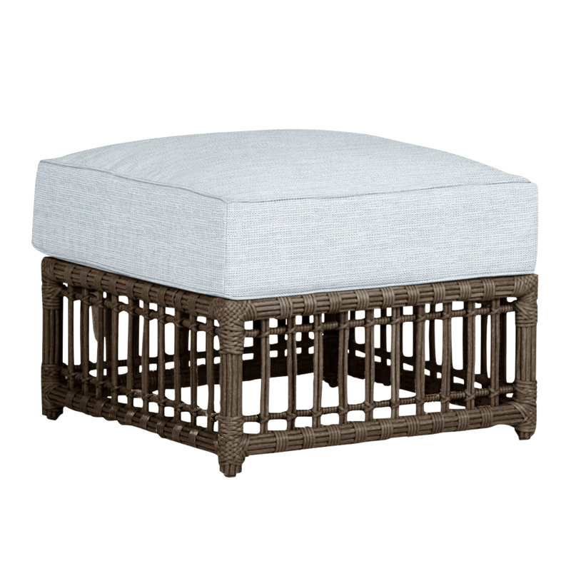 Newport Outdoor Ottoman with Cushion, Rollo Silver, Welt, Newport #66 Burlap