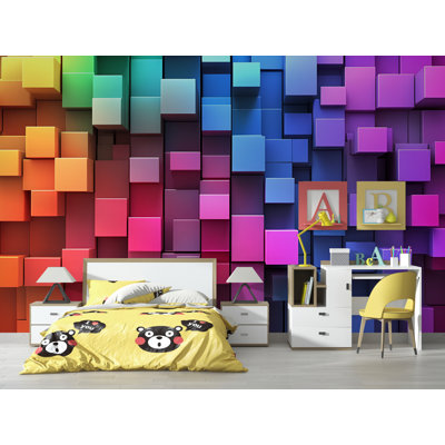 Colorful 3D Cubes Wallpaper – Vibrant Geometric Block Pattern, Gradient Rainbow Abstract Background For Tech, Gaming, Modern Wall Decor