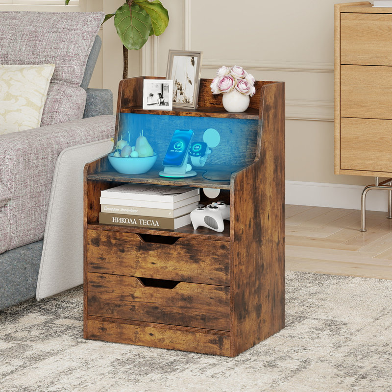 45cm W Manufactured Wood Bedside Table, Brown