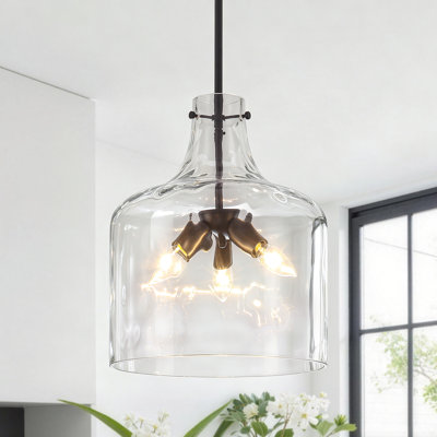 3-Light Modern Glass Chandelier for Kitchen Island, Farmhouse Pendant Lights with Hammered Glass Shade for Dining Room Kitchen Sink