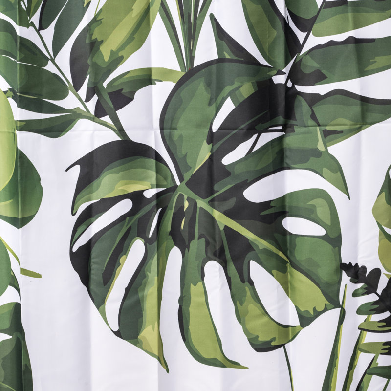 Croydex Shower Curtain with Green Botanical Leaves Design - 100% Polyester with a Weighted Hem, Machine Washable and coated with Proseal for Water Repellence, 1800x1800mm