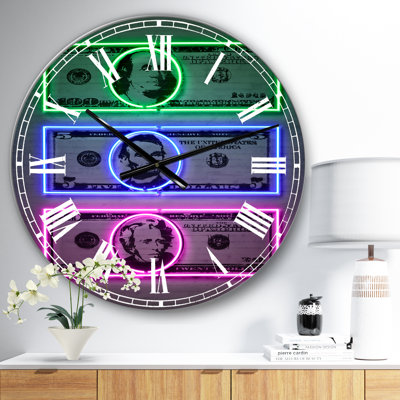 Founding Fathers Neon Dollar - Oversized Modern Wall Clock