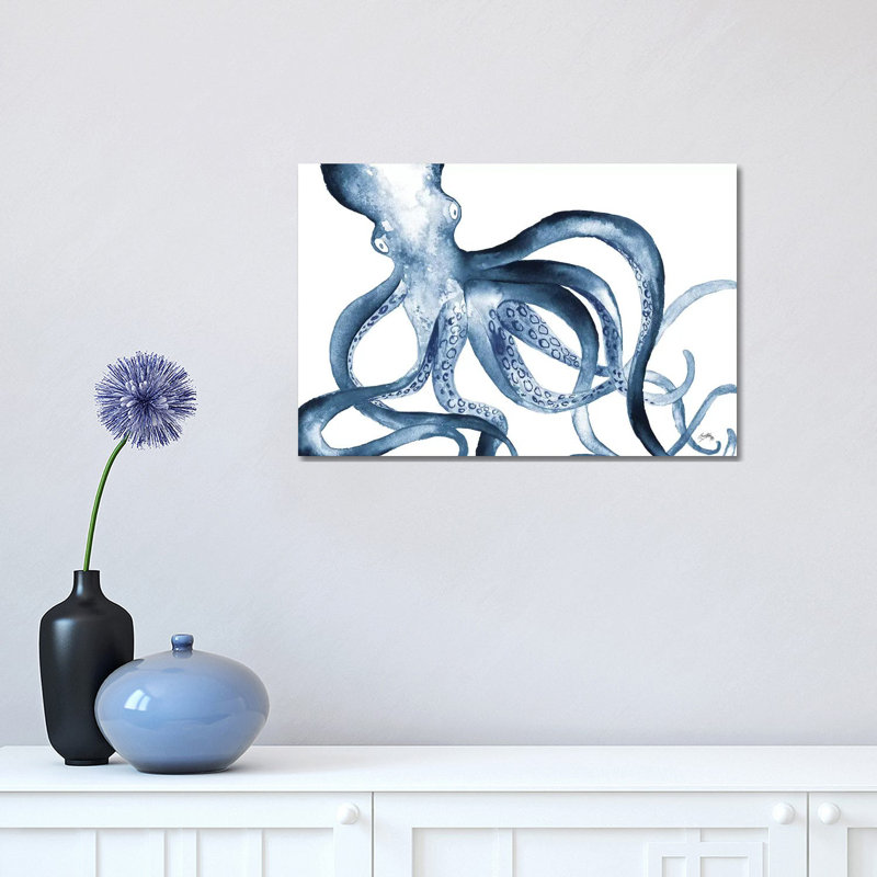 Octopus In The Blues by Elizabeth Medley - Wrapped Canvas Painting, 30.48 cm H x 45.72 cm W