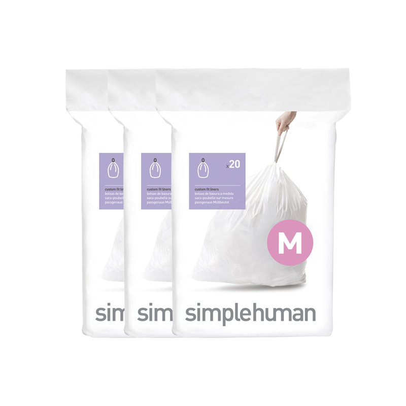 Simplehuman Code M Custom Fit Drawstring Trash Bags, White, 12, 60