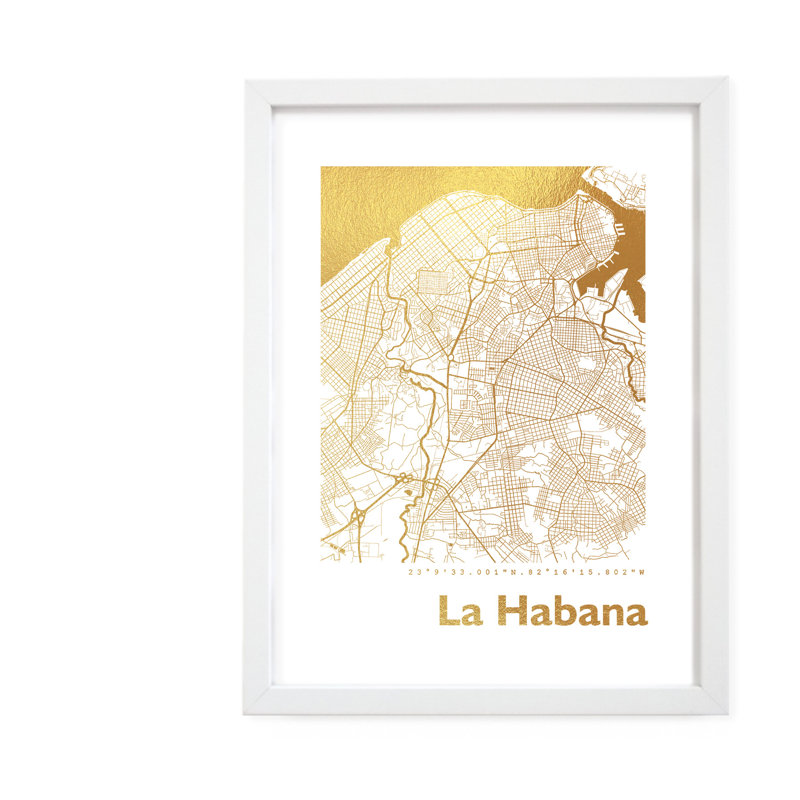 Havana Map - Single Picture Frame Print, 42.5cm H x 32.5cm W x 3.5cm D