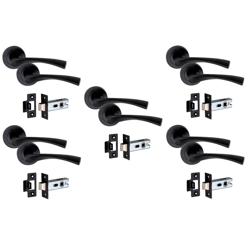5 Pairs Astrid Twist Design Door Handles on Round Rose in Matt Black Finish