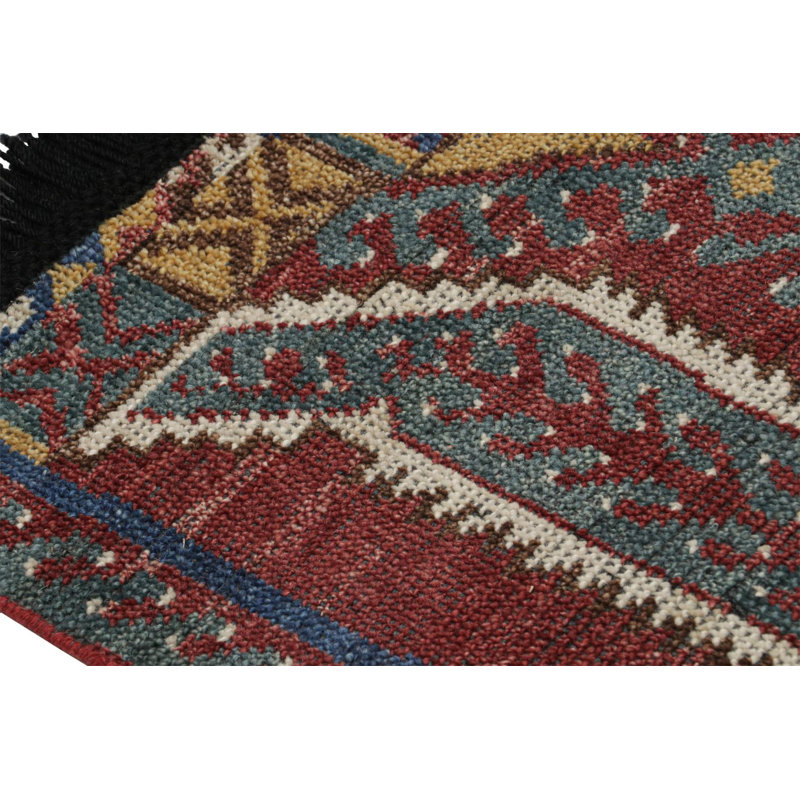 Rug & Kilim’S Tribal Rug In Burgundy Red With Primitivist Geometric Patterns, Square 4'
