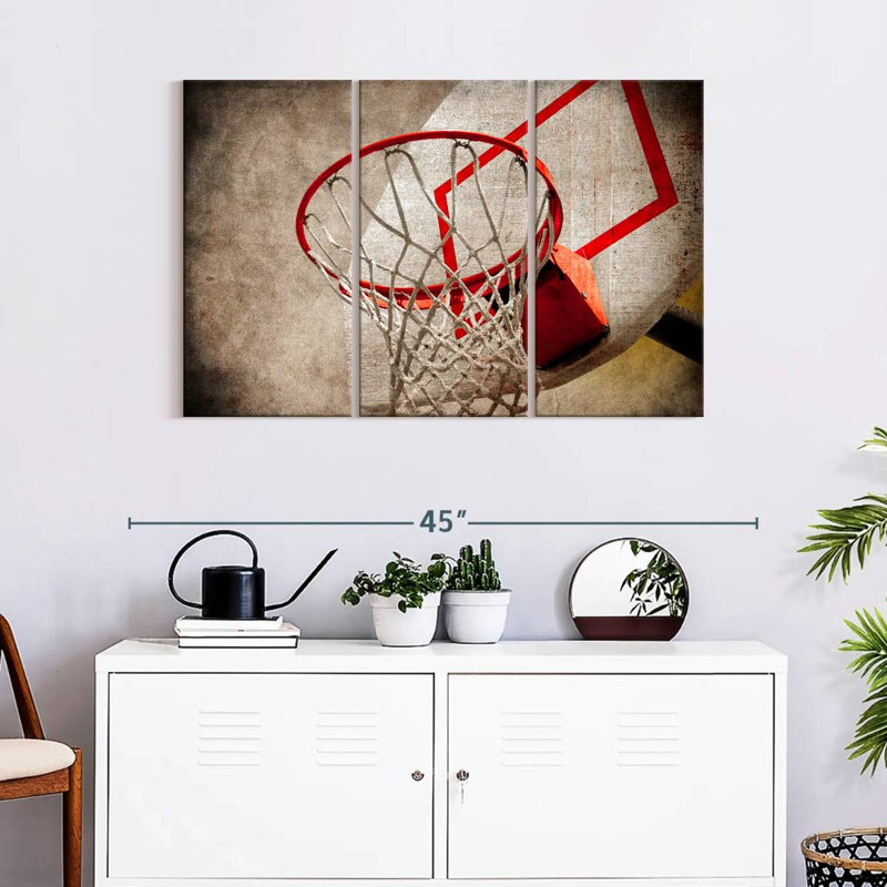 Panier de basketball grunge - ensemble de 3 toiles tendues, H 24 po x l 38 po x P 1,25 po