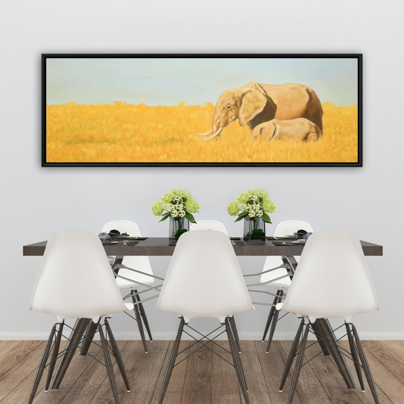 «Elephant And Its Little One» sur toile, 20"H x 60"W