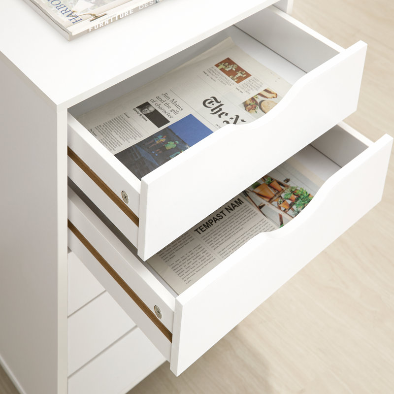 5 Drawer Chest File Cabinet, Wooden Storage Filing Cabinet with Wheels, Office File Cabinet, Office Alex Drawers for File storage