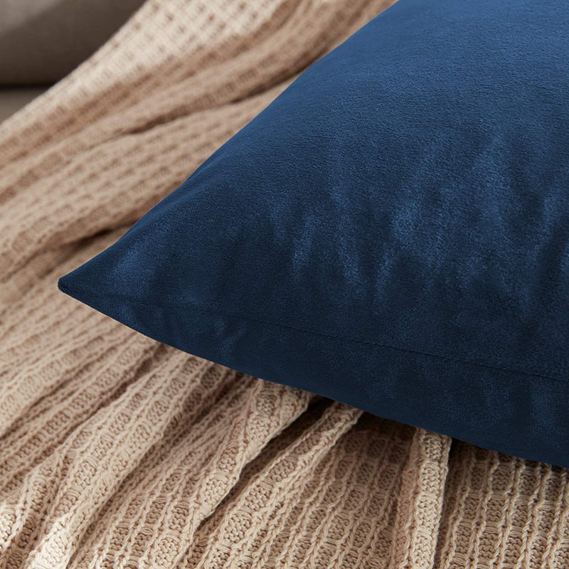 Housse de coussin en velours uni, H 24 po x l 24 po, Bleu encre