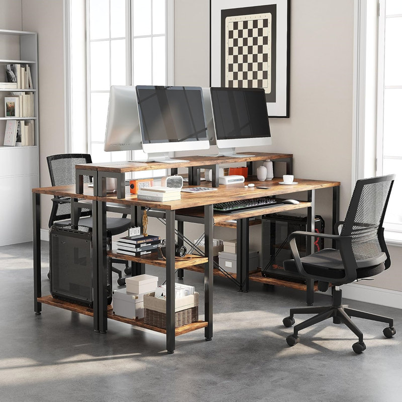 Computer Desk, Home Office White With Keyboard Tray, Study Writing Table Studio Work With Shelf, Wood, Black