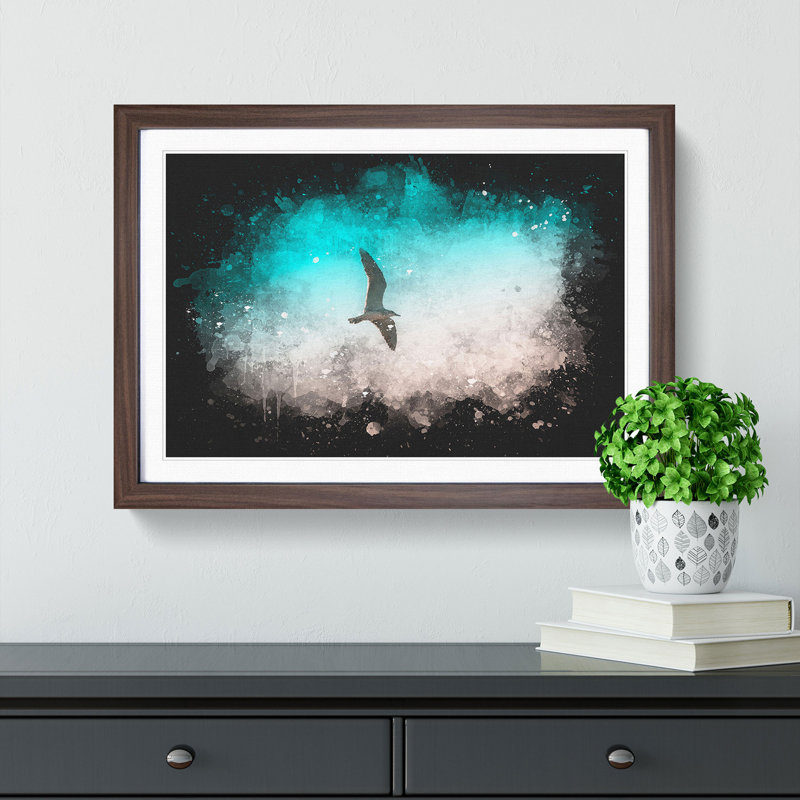 Soaring Seagulls - Picture Frame Graphic Art, Walnut Framed, 33cm H x 45cm W x 2cm D