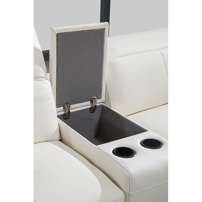 White Italian Leather 4-Piece Sectional with Adjustable Headrest