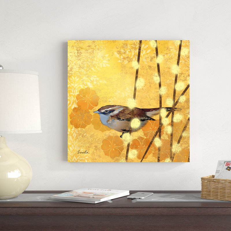 Wren sur jaune I, H 20 po x l 20 po x P 1,25 po