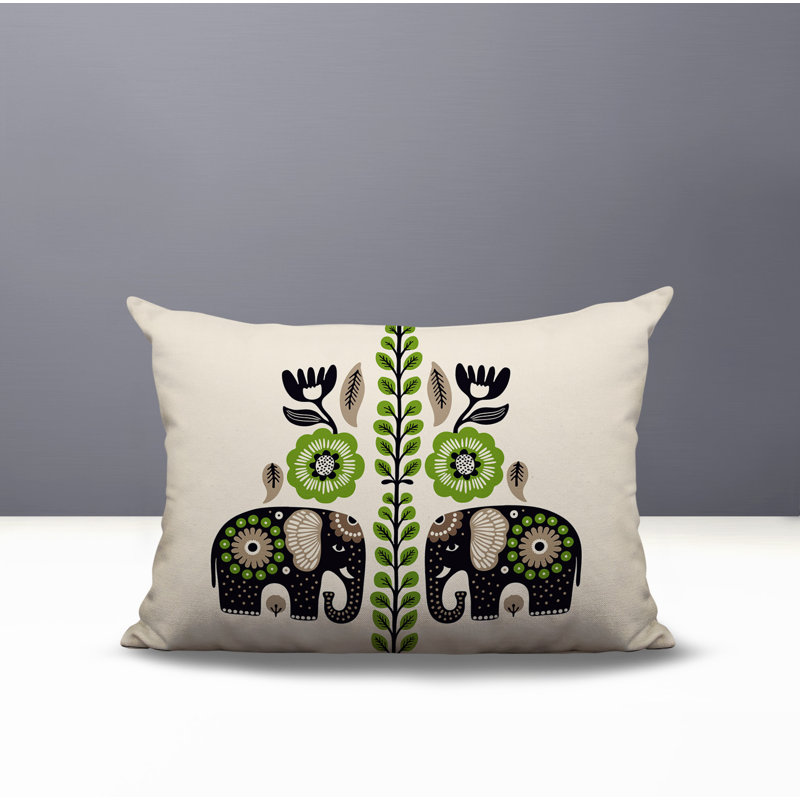 Coussin lombaire réversible intérieur / extérieur Jadi Elephant, Rectangulaire H 14 po x l 20 po, Chartreuse