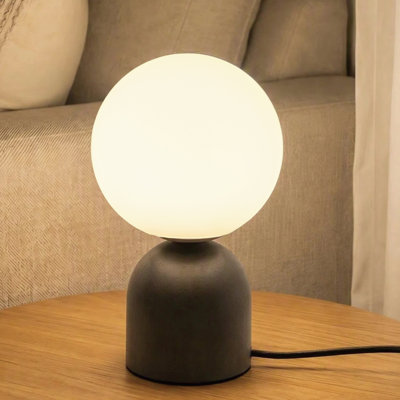9.8" H Solid Wood Table Lamp with 5.9" Opal Glass Globe Shade, 0-100% Stepless Dimmable, E12 Socket, UL Listed