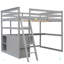 Lit mezzanine double avec bureau et tablettes, deux tiroirs intégrés