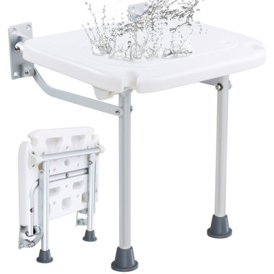 Siège de douche en PE pliable, banc de douche mural plié de 15,7 po x 14,8 po avec capacité de charge de 500 lb, chaise de douche pliante peu encombrante pour les femmes enceintes et les enfants adultes